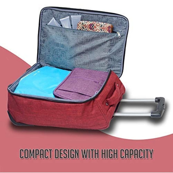 Softside Carry On Luggage Two-Tone Polyester 900D Red. Collapsible - Picture 8 of 10